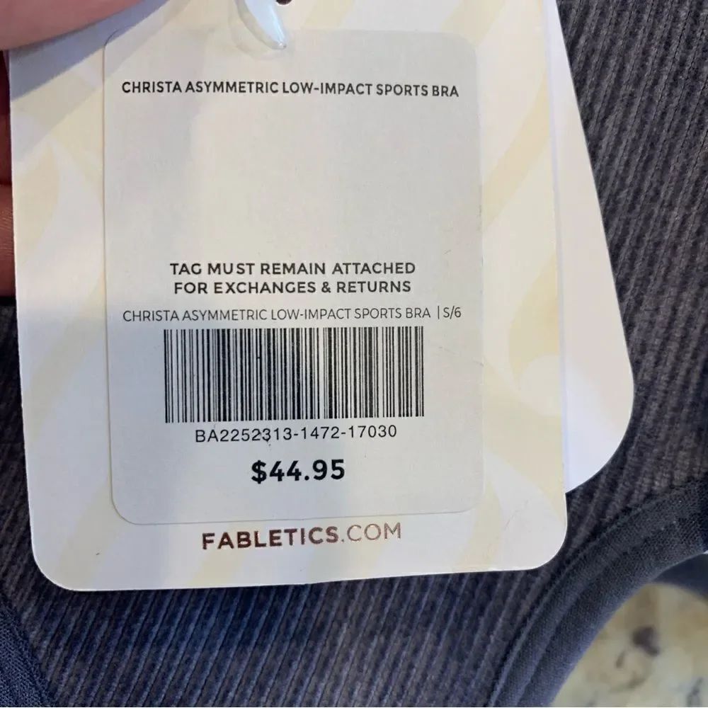 FABLETICS Christa Asymmetric Low-Impact Ribbed Sports Bra - Raincloud Size Small - Picture 10 of 11
